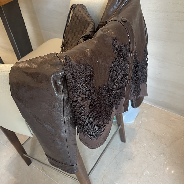 [프리미엄 고가 라인]🖤 청담동 며느리룩[PREMIUM] 100% 리얼 양가죽 레이스 셔츠 자켓 | Premium Lambskin Lace Shirt Jacket