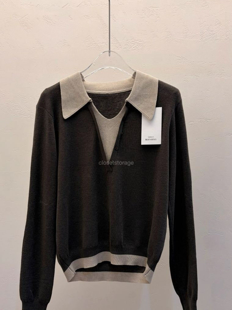 ✨ [블렌딩] 엘라 배색 카라 니트 출근룩 원사고급| Ella Contrast Collar Knit 66까지