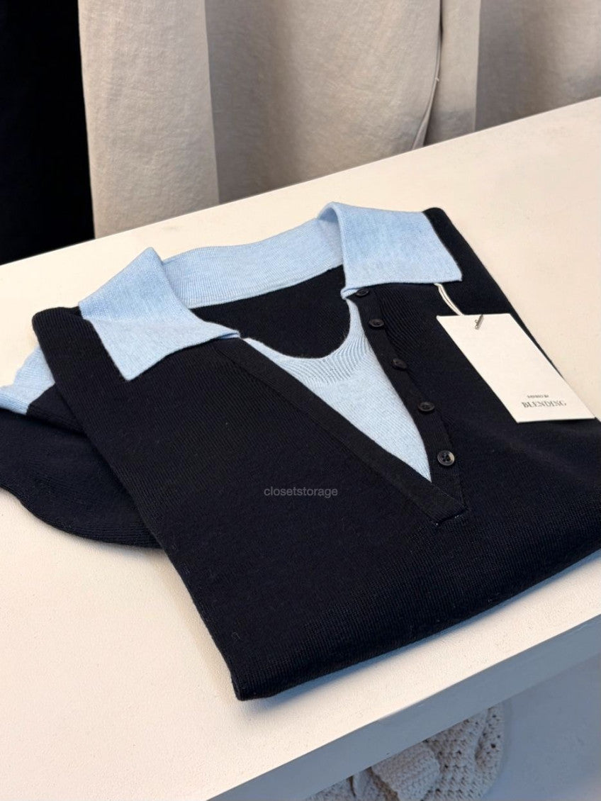✨ [블렌딩] 엘라 배색 카라 니트 출근룩 원사고급| Ella Contrast Collar Knit 66까지