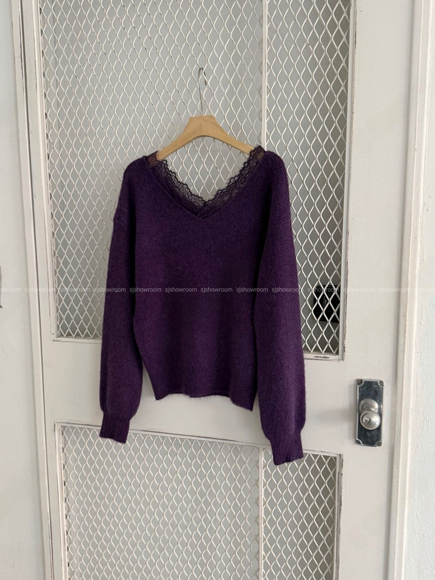 💜 톡시 레이스 V넥 앙고라 니트 | Lace V-Neck Angora Knit