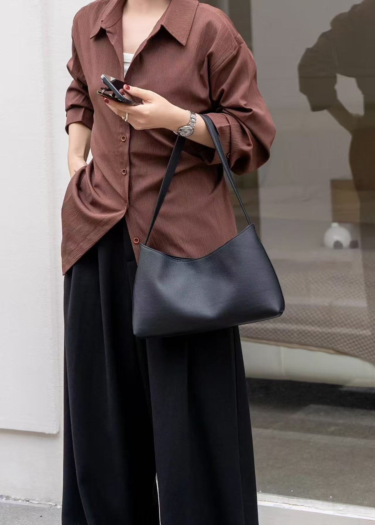 👜 [소가죽·알마 바게트백 미니멀 숄더] 모던 스퀘어백 | Modern Square Leather Shoulder Bag더로우스타일 신민아백