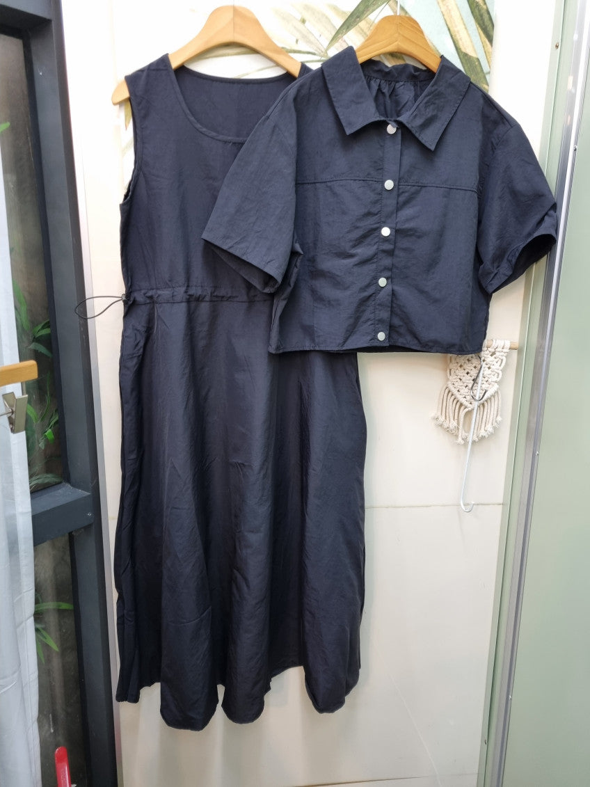 🧸[66반까지 가능] 안나 바스락 원피스 & 크롭자켓 세트 · 투웨이 착용 · 체형커버 · 여름 교회룩 · 데일리룩 | Anna Dress & Jacket Set