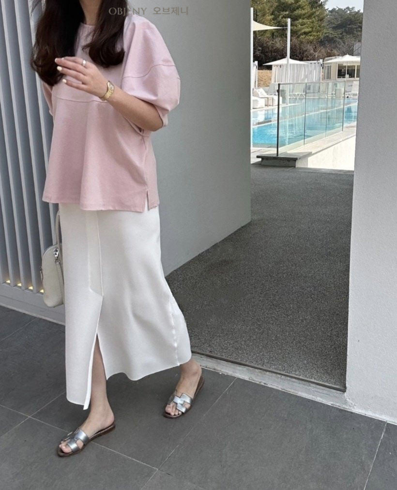 💕✨ [77사이즈 가능] 노리타 볼륨 퍼프소매 루즈핏 반팔 티셔츠 ✨💕 체형커버 오버핏 티셔츠 · 팔뚝커버 퍼프소매 · 데일리룩 출근룩 추천 | Puff Sleeve Relaxed Fit T-Shirt ✨ Body-Flattering Oversized Tee