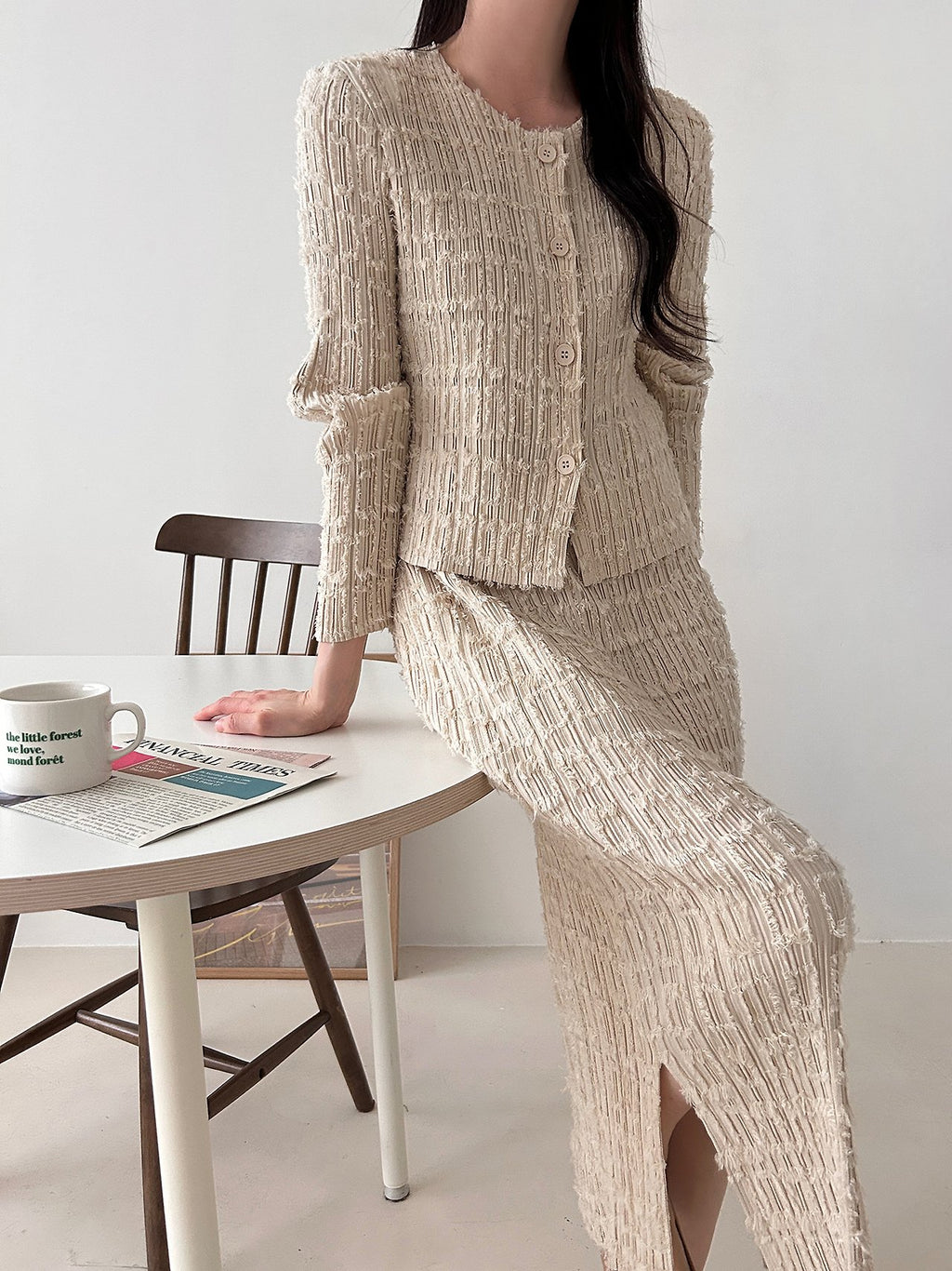 ✨ [플리츠트위드] 고급스러운 텍스처, 플리츠 트위드 자켓 & 스커트 세트 | Pleated Tweed Jacket & Skirt Set