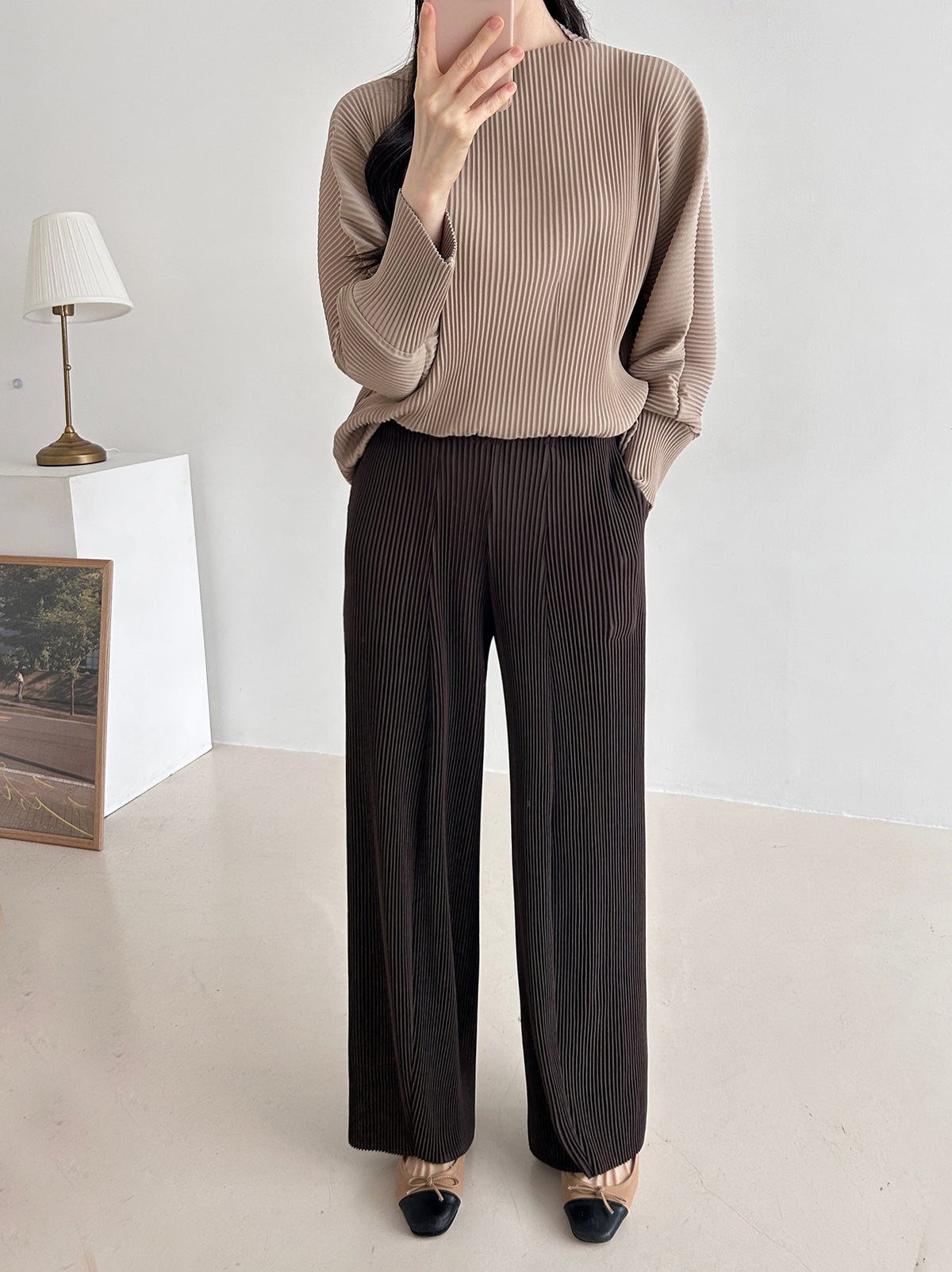 ✨ [플리츠] 도톰 롱 와이드 일자 팬츠 | Thick Pleated Wide-Leg Pants