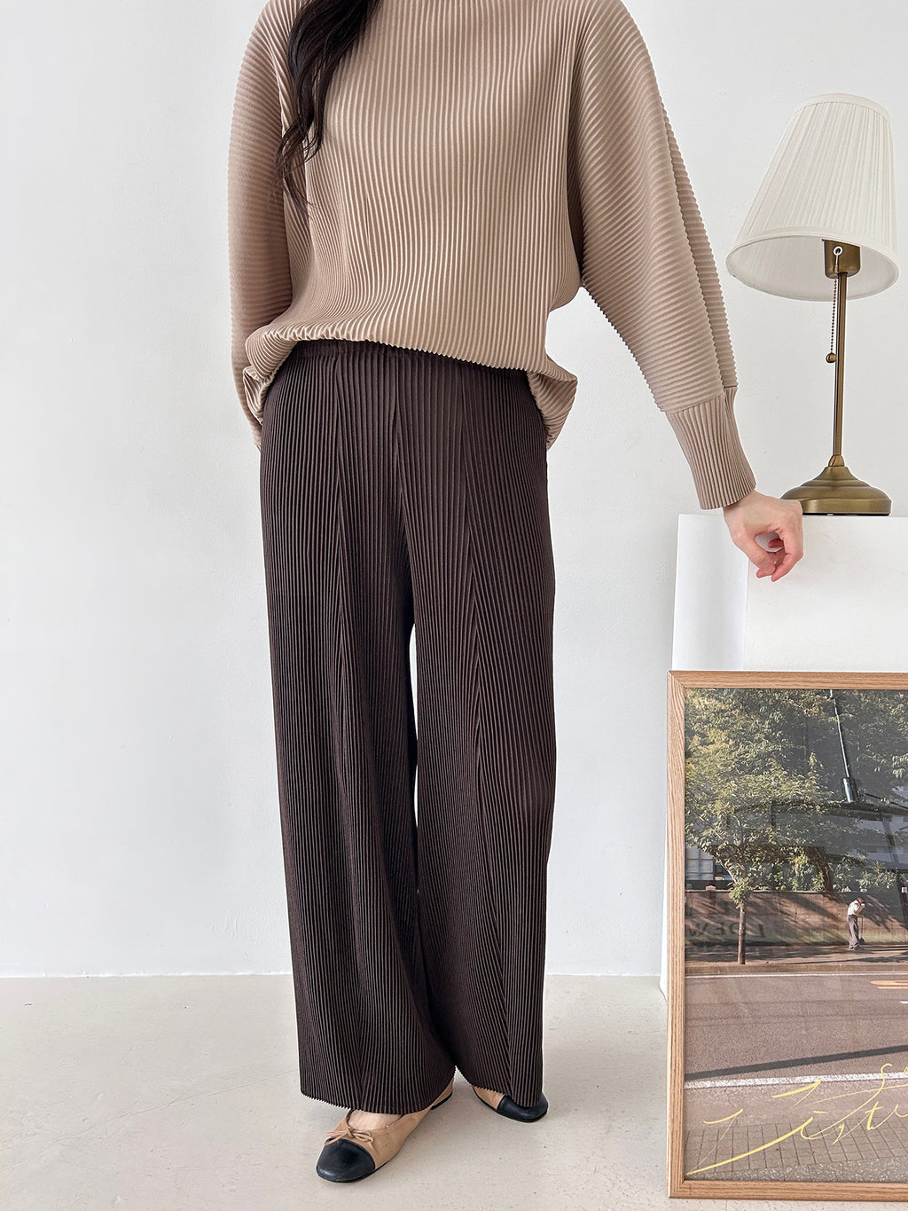 ✨ [플리츠] 도톰 롱 와이드 일자 팬츠 | Thick Pleated Wide-Leg Pants