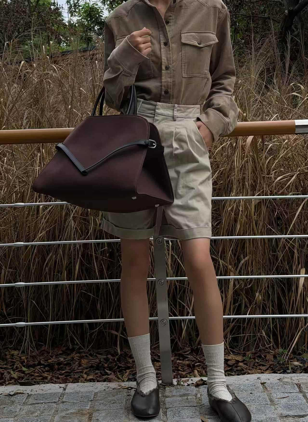 👜 [가을무드 캔버스] 더로* 마고 스타일 소가죽 배색 빅 토트백 | Canvas & Leather Margaux Style Large Tote Bag