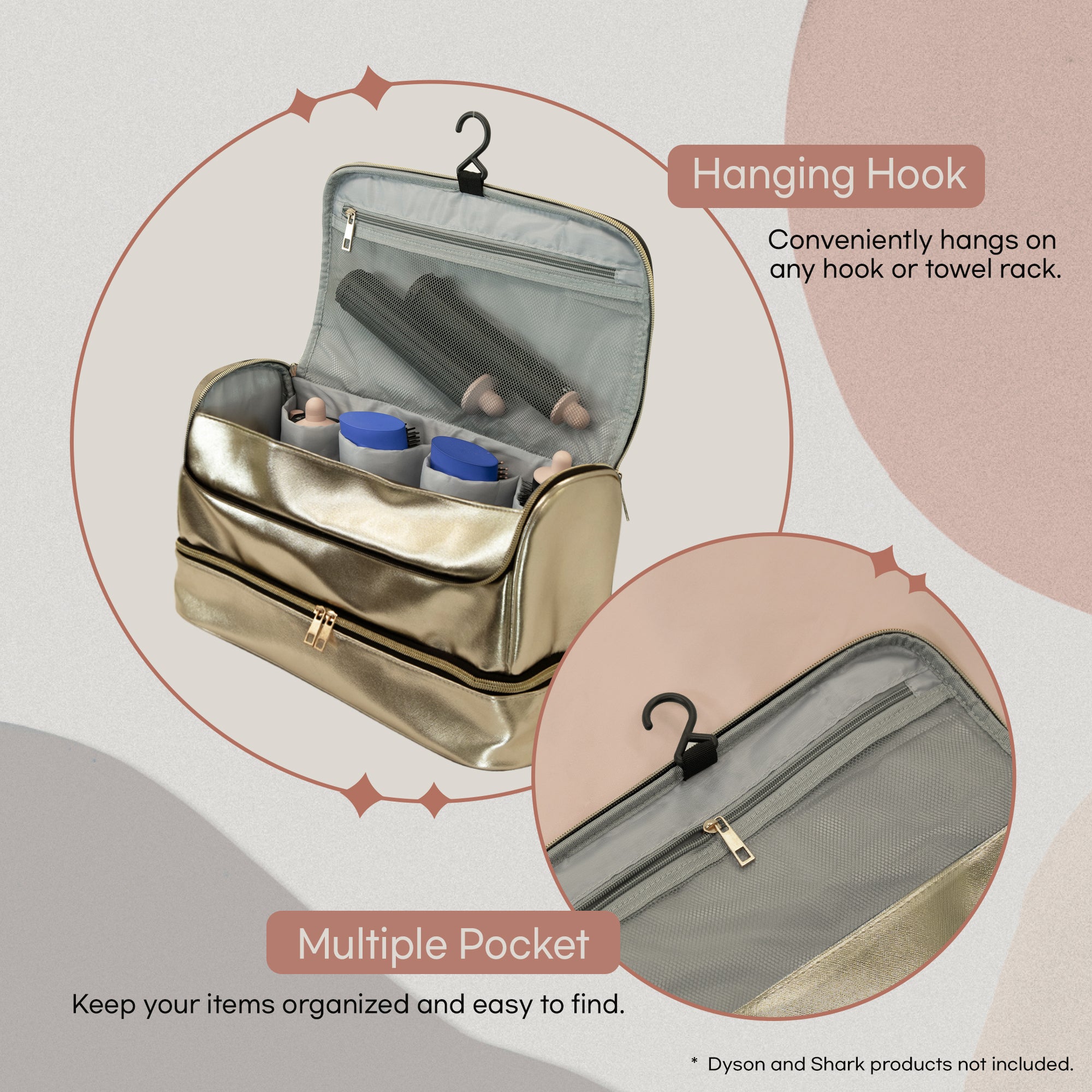 다이슨 에어랩 케이스(골드) /Travel Case for Dyson Airwrap (Gold) – Double-Layer Organizer