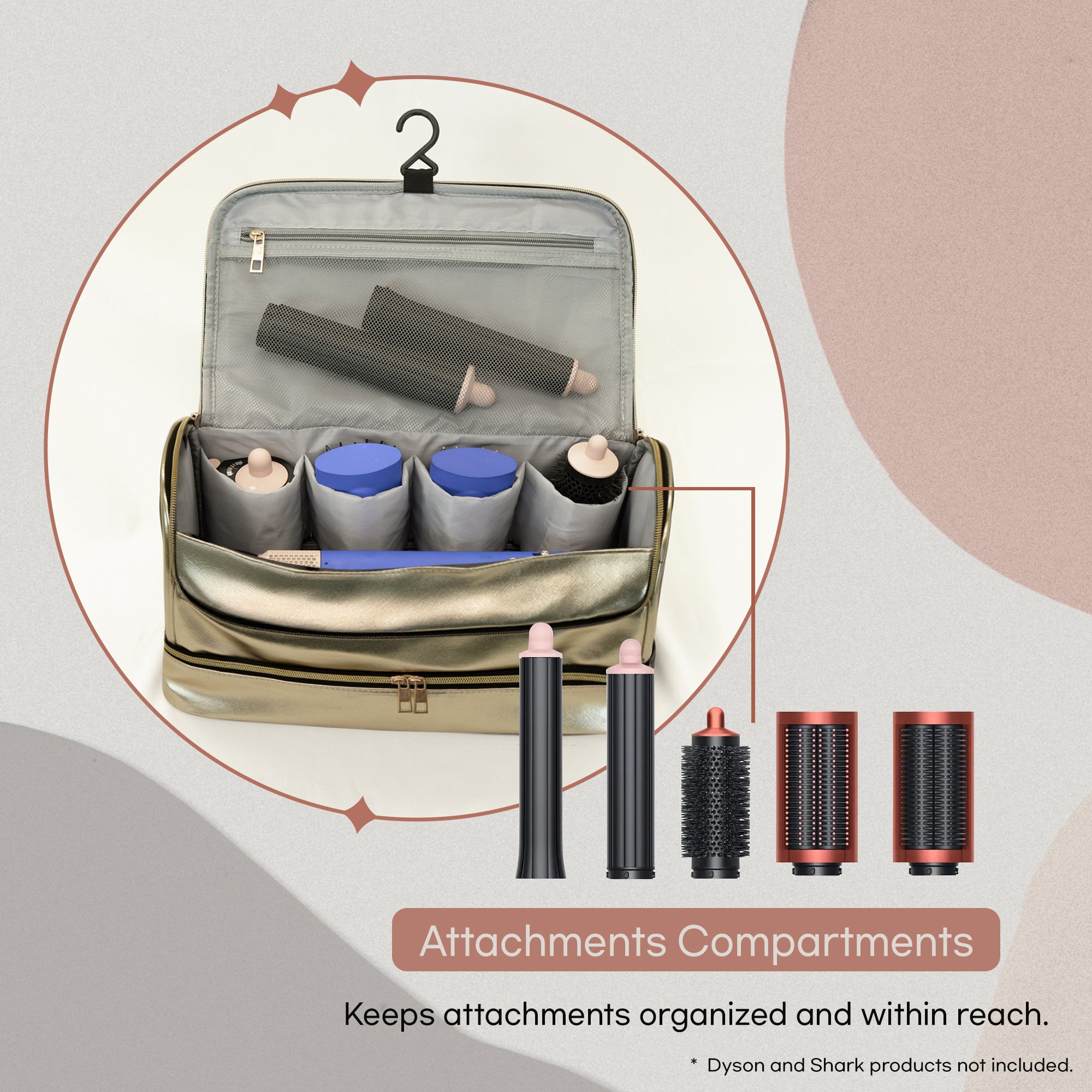 다이슨 에어랩 케이스(골드) /Travel Case for Dyson Airwrap (Gold) – Double-Layer Organizer