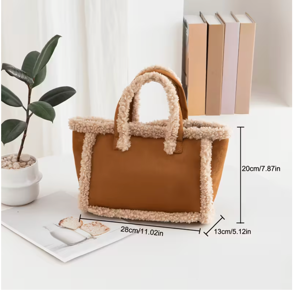 어그 스타일 퍼 토트백(Camel Color Only)/ UGG-Inspired Faux Fur Tote Bag | Cozy Winter Suede Crossbody