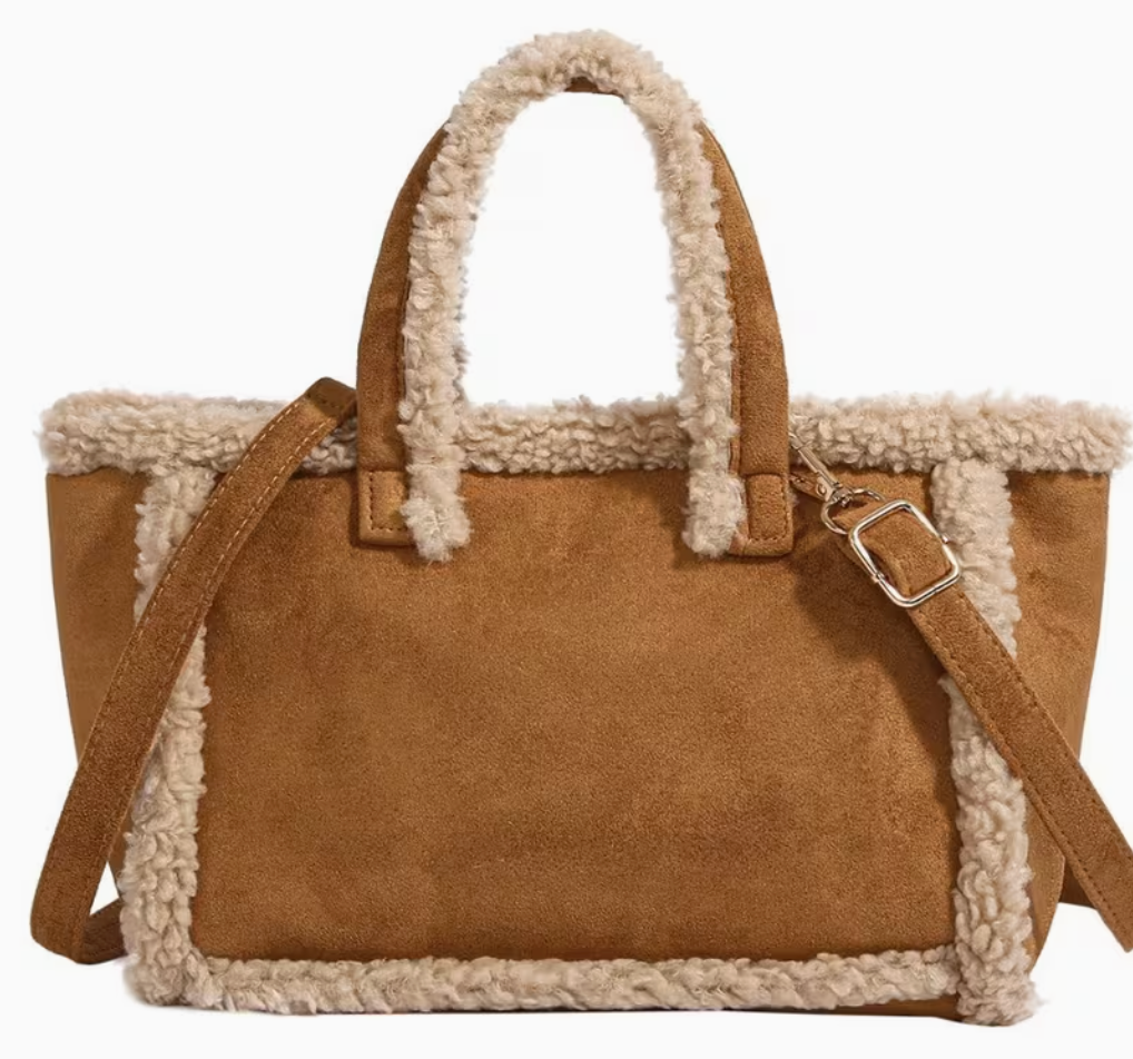 어그 스타일 퍼 토트백(Camel Color Only)/ UGG-Inspired Faux Fur Tote Bag | Cozy Winter Suede Crossbody