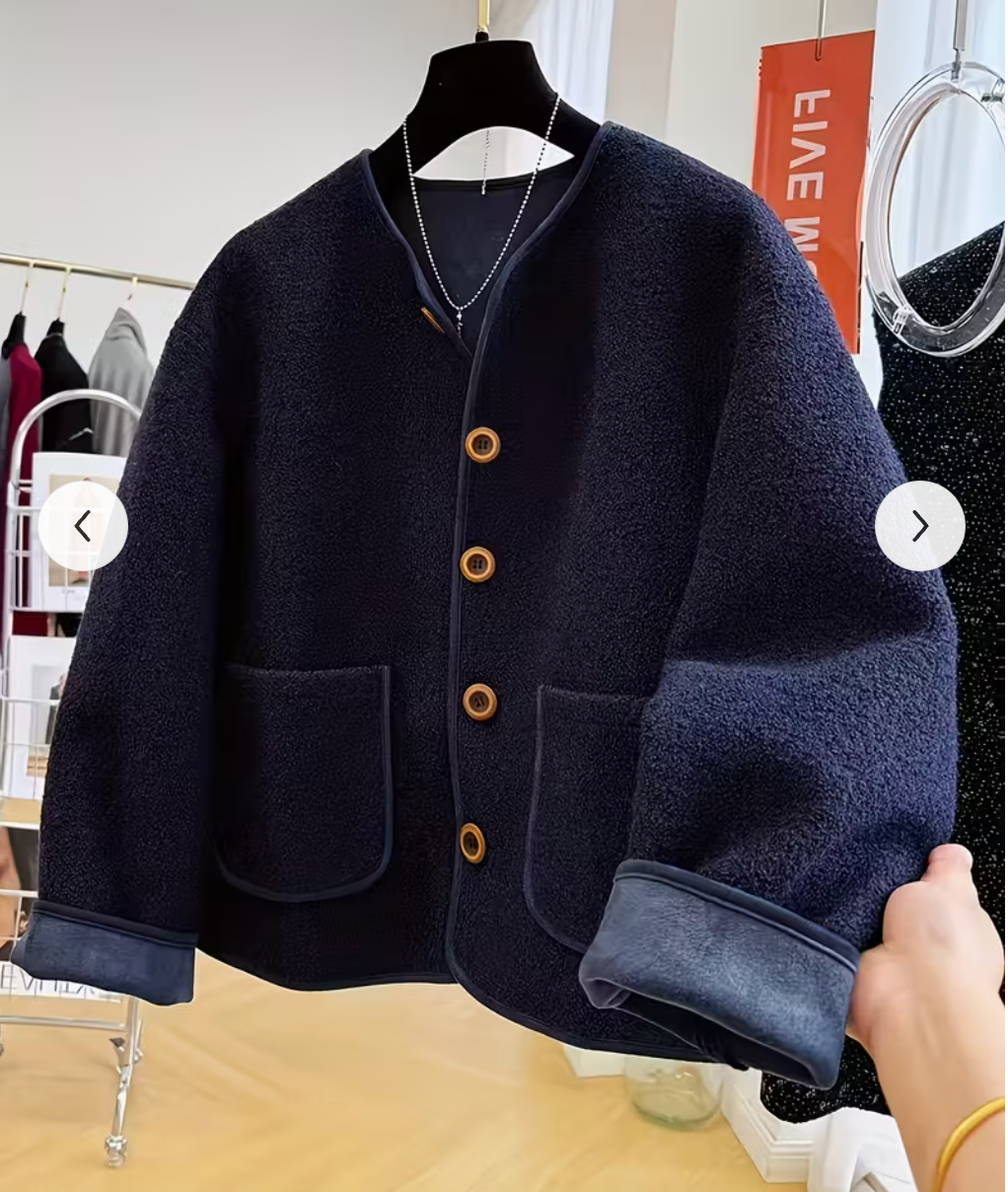 한국 스타일 부티 흐르는 뽀글이 양털 코지 데일리 자켓 (Navy)/ Stylish Korean-Style Cozy Fleece Mood Jacket | Soft Suede-Lined Premium Winter Outerwear
