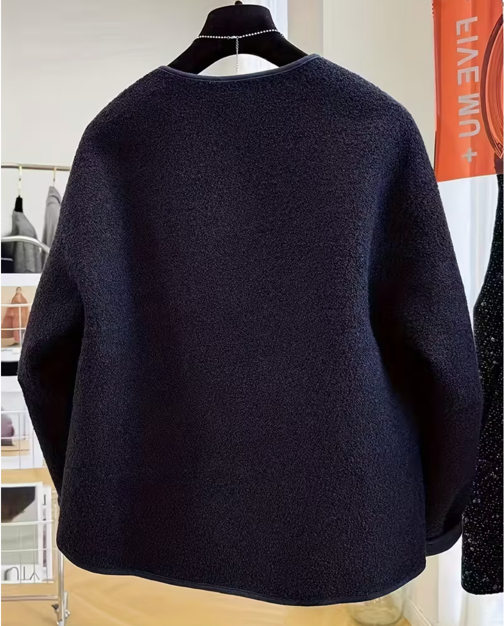 한국 스타일 부티 흐르는 뽀글이 양털 코지 데일리 자켓 (Navy)/ Stylish Korean-Style Cozy Fleece Mood Jacket | Soft Suede-Lined Premium Winter Outerwear