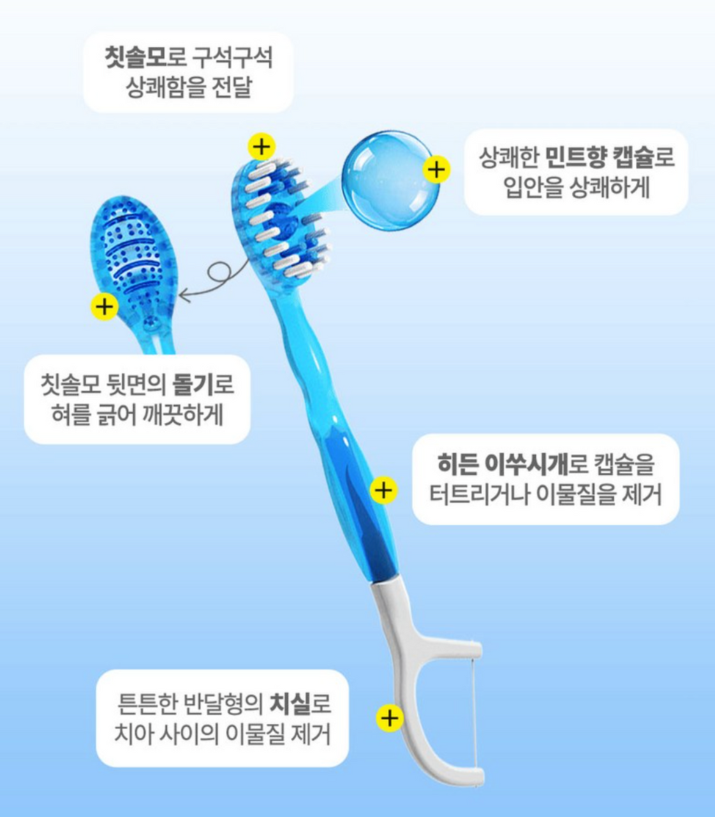 🪥✈️🦷[HR] 퀵클린 물 없이 쓰는 일회용 미니칫솔(민트향 캡슐) 10개입 / Quick Clean Waterless Mini Toothbrush (Mint Capsule) – 10 Pack
