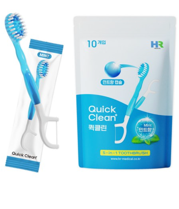 🪥✈️🦷[HR] 퀵클린 물 없이 쓰는 일회용 미니칫솔(민트향 캡슐) 10개입 / Quick Clean Waterless Mini Toothbrush (Mint Capsule) – 10 Pack