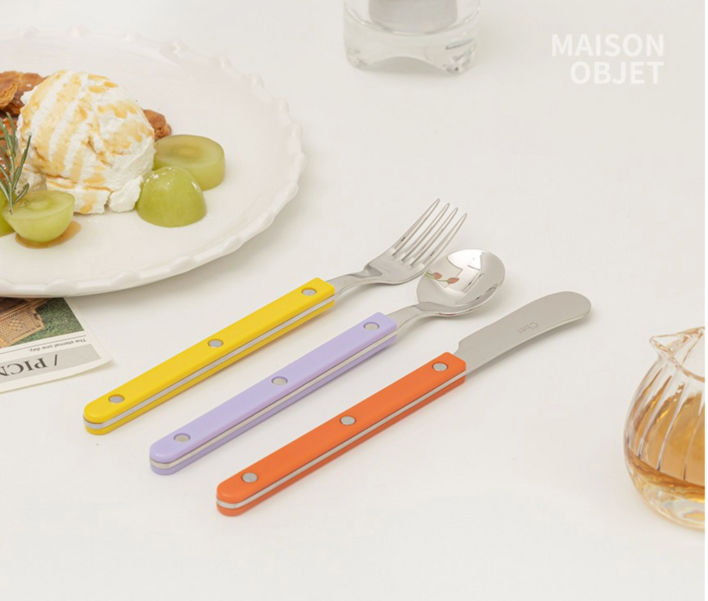 🇰🇷[프리미엄 디저트 커트러리][메종 오브제] 파르베 1인 디저트 세트 (티스푼 + 티포크 + 버터나이프)  Farbe 1-Person Dessert Cutlery Set (Teaspoon + Fork + Butter Knife)**