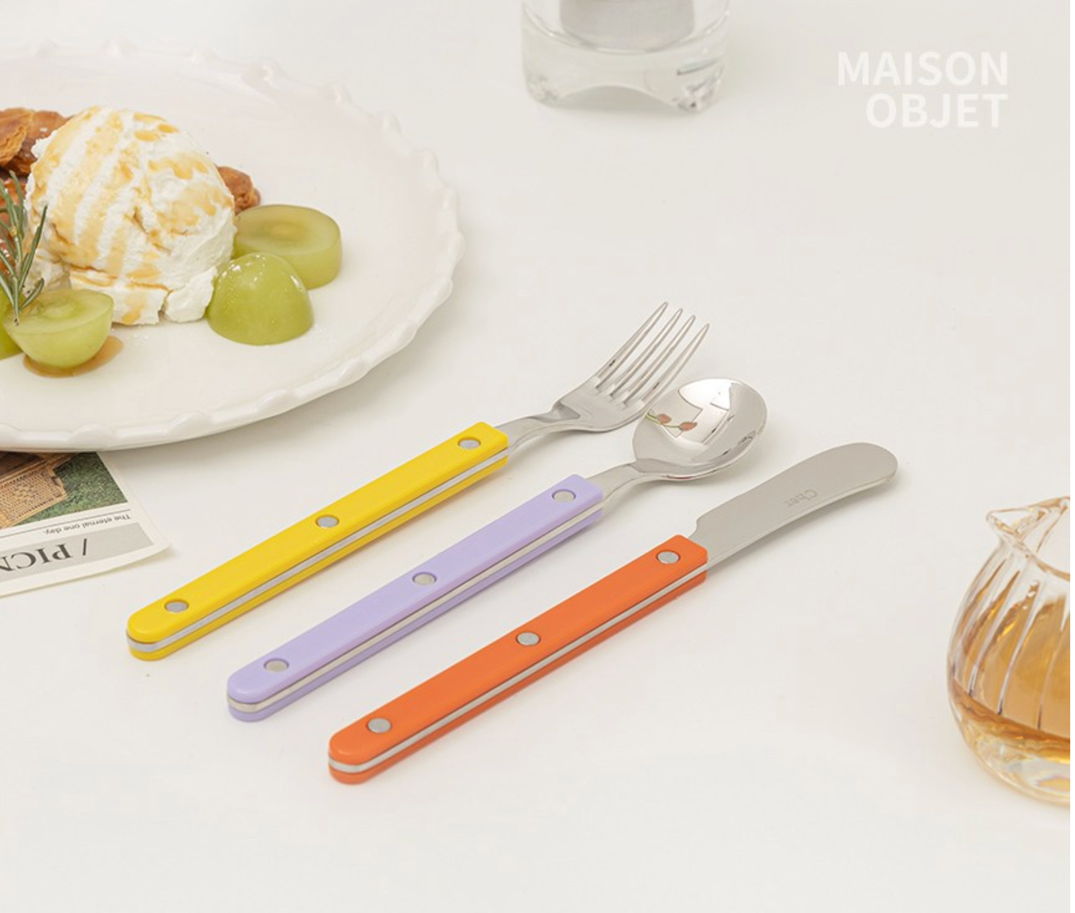 🇰🇷[프리미엄 디저트 커트러리][메종 오브제] 파르베 1인 디저트 세트 (티스푼 + 티포크 + 버터나이프)  Farbe 1-Person Dessert Cutlery Set (Teaspoon + Fork + Butter Knife)**