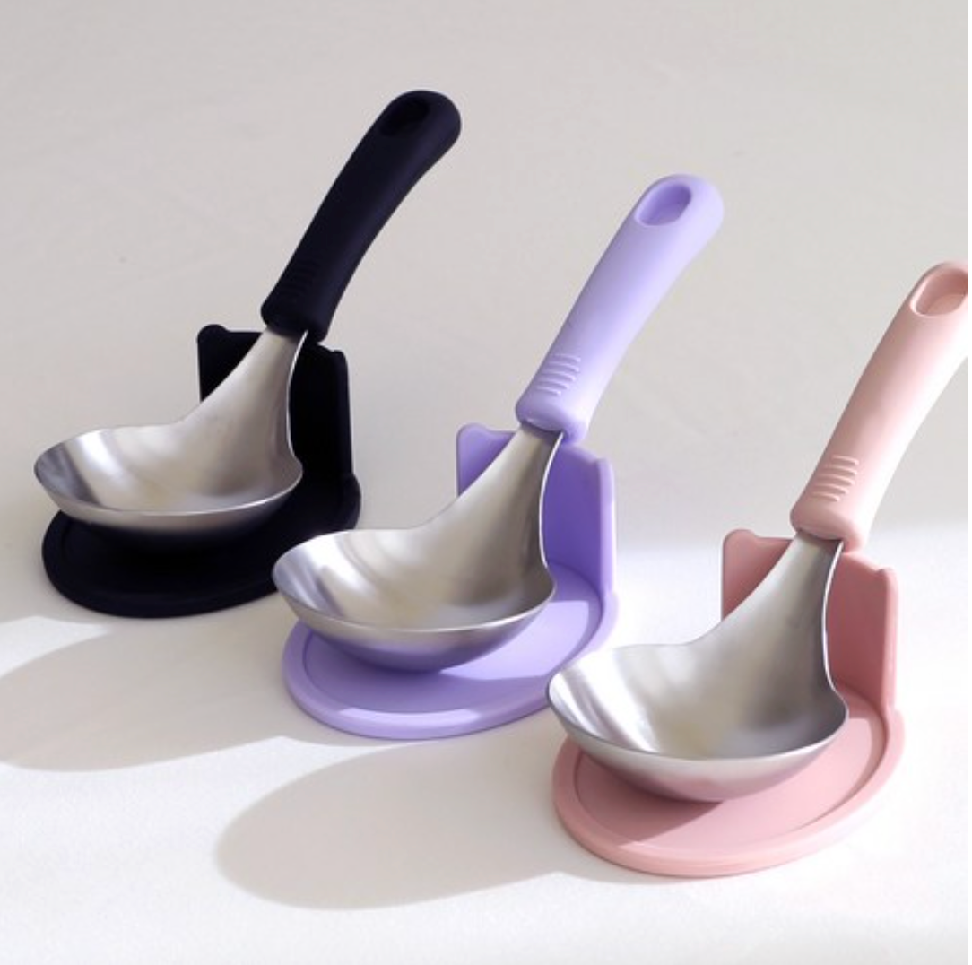 [재고털이 세일][이 가격에는 추가 재입고 없음]👍🏻전현무 국자👍🏻304 스테인리스 실리콘 핸들 + 전용 홀더 / Premium Stainless Ladle with Silicone Handle & Stand
