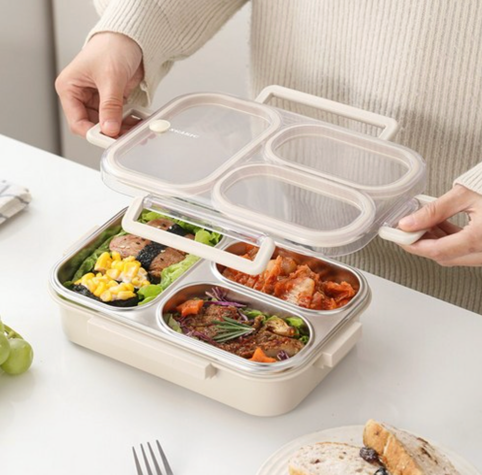 🔥Best🔥[밀폐도시락]새지않아요👍🏻2,3,4단 스텐 런치박스 (베이지) 🍱 – 직장인·소풍·도시락 완벽 세트  SGAKIC 2,3,4-Tier Stainless Lunch Box | Stackable Bento Box for Meal Prep & On-the-Go