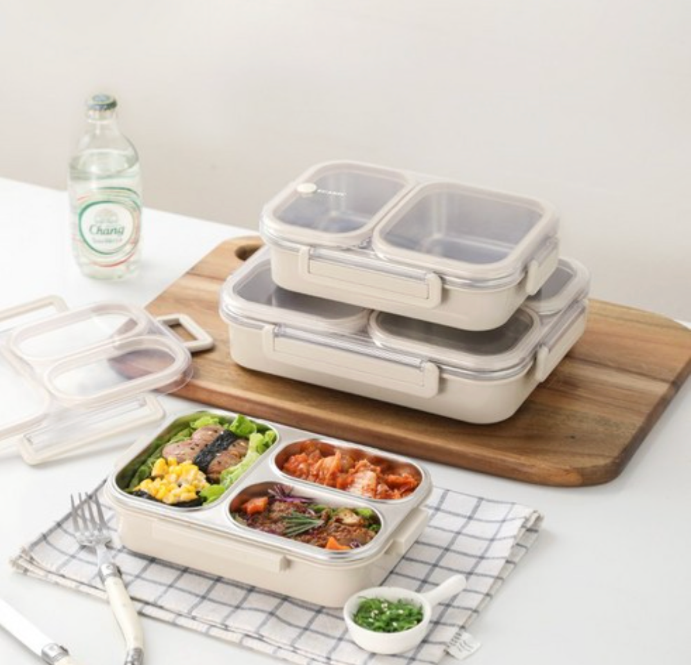 🔥Best🔥[밀폐도시락]새지않아요👍🏻2,3,4단 스텐 런치박스 (베이지) 🍱 – 직장인·소풍·도시락 완벽 세트  SGAKIC 2,3,4-Tier Stainless Lunch Box | Stackable Bento Box for Meal Prep & On-the-Go