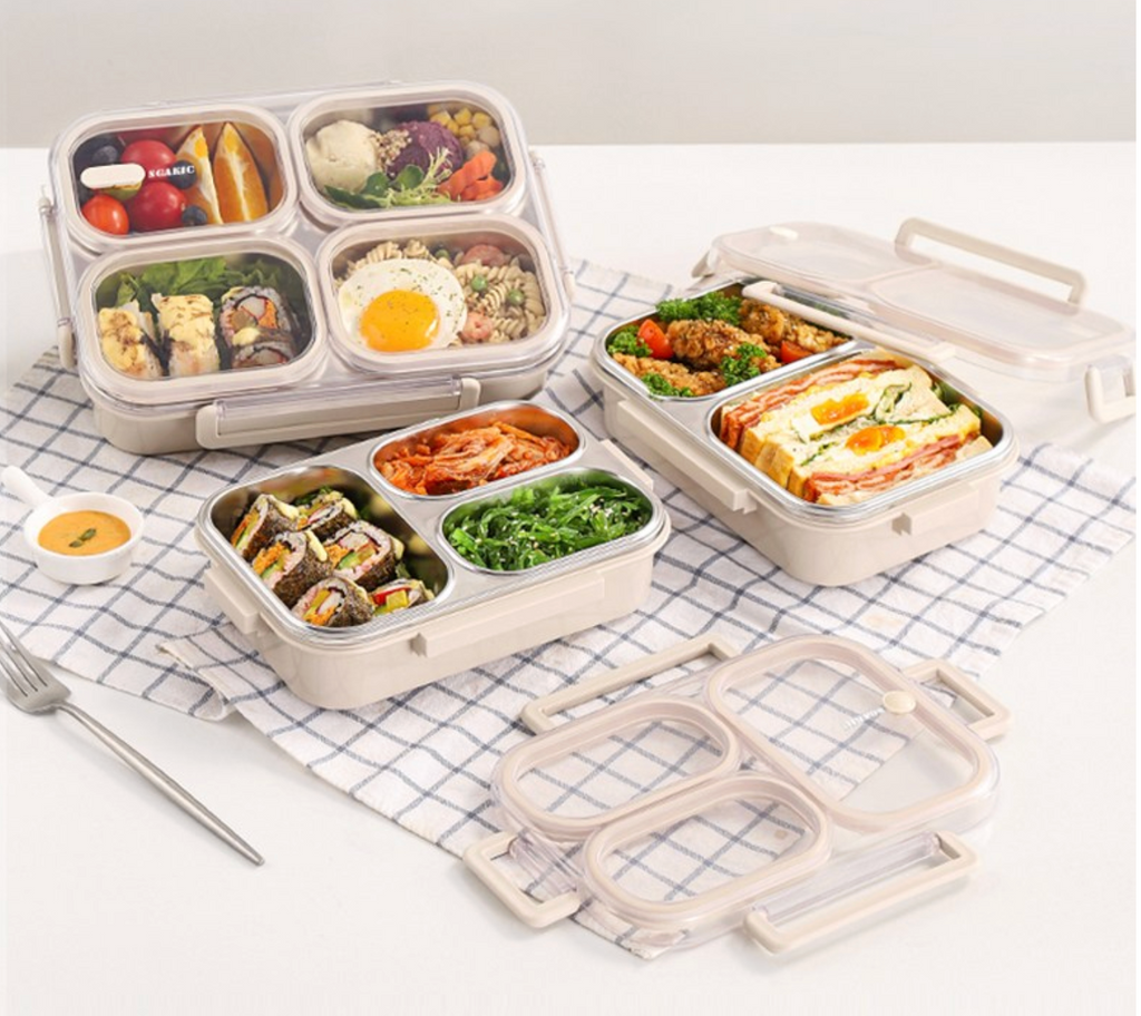 🔥Best🔥[밀폐도시락]새지않아요👍🏻2,3,4단 스텐 런치박스 (베이지) 🍱 – 직장인·소풍·도시락 완벽 세트  SGAKIC 2,3,4-Tier Stainless Lunch Box | Stackable Bento Box for Meal Prep & On-the-Go