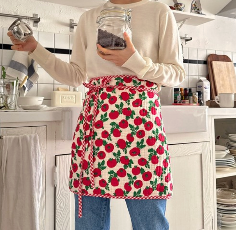 🇰🇷한국100%핸드메이드 4층 거즈원단 토마토 양면 허리앞치마 Tomato Reversible Waist Apron (Handmade)