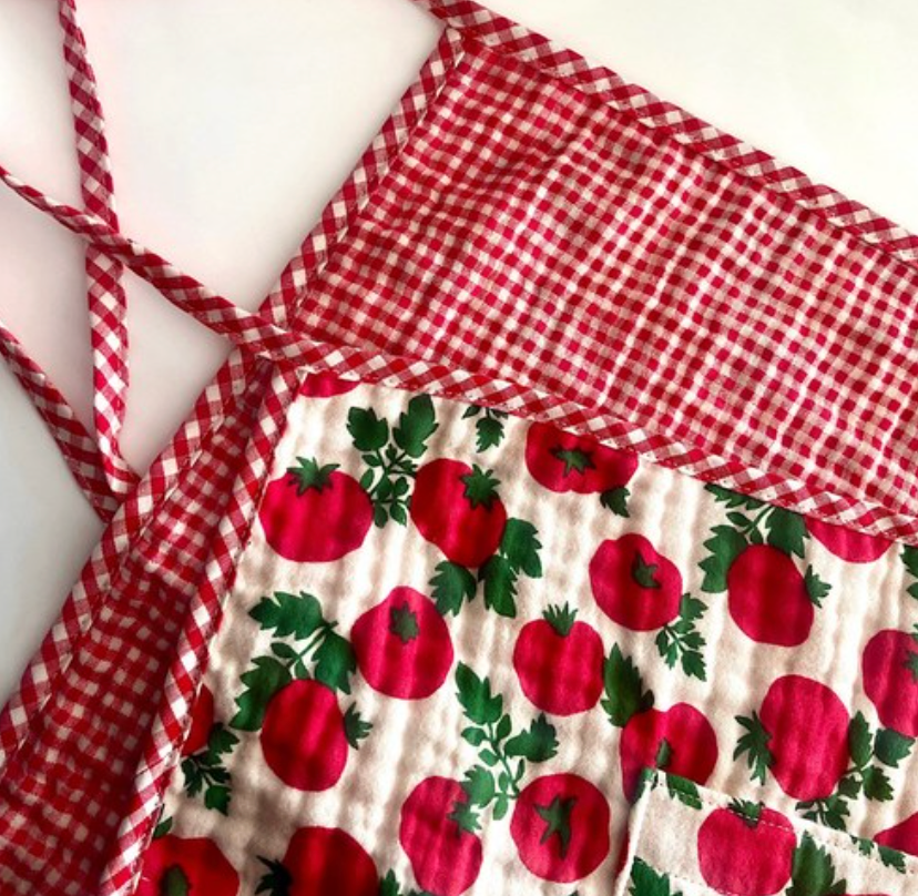 🇰🇷한국100%핸드메이드 4층 거즈원단 토마토 양면 허리앞치마 Tomato Reversible Waist Apron (Handmade)
