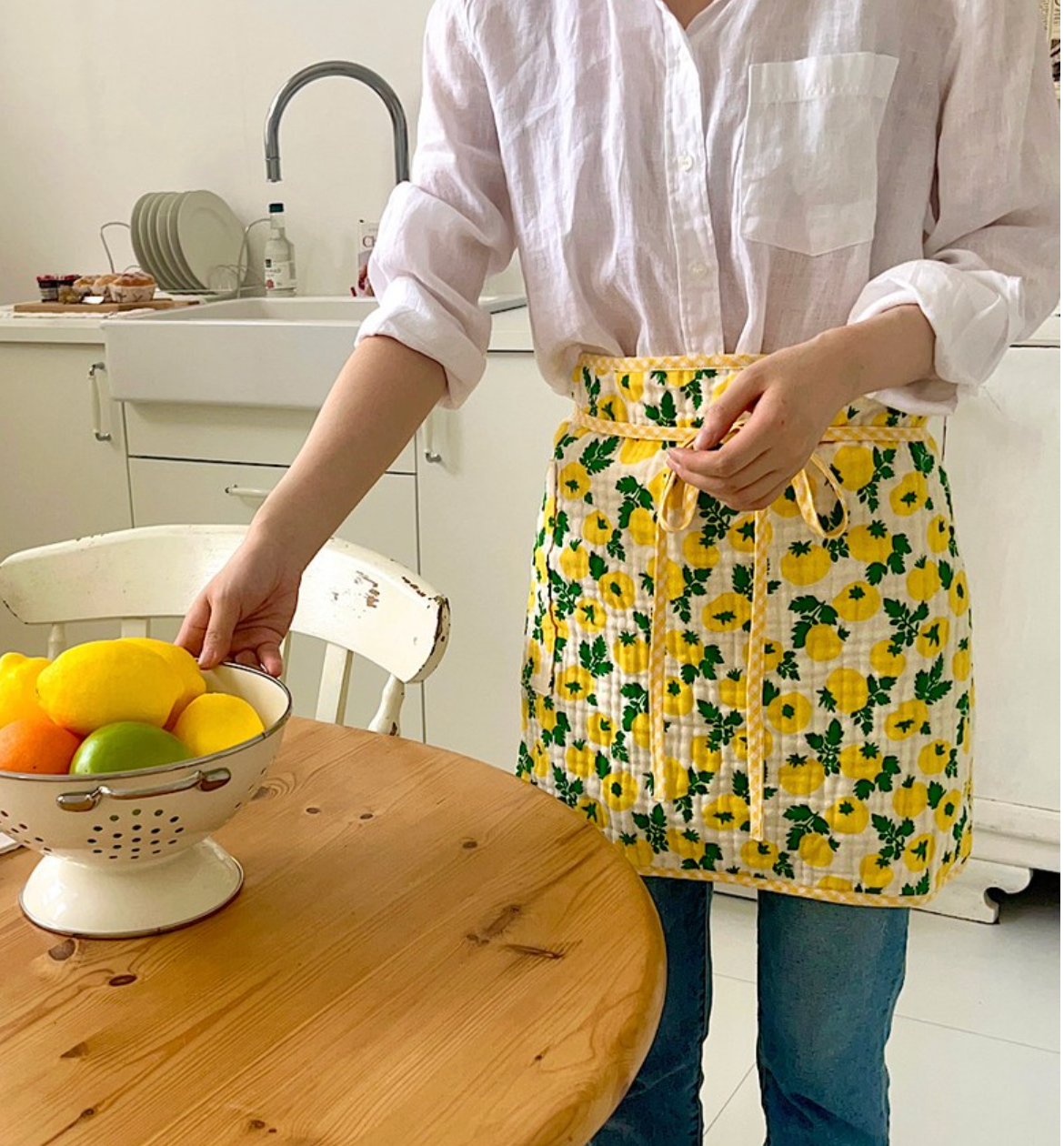 🇰🇷한국100%핸드메이드 4층 거즈원단 토마토 양면 허리앞치마 Tomato Reversible Waist Apron (Handmade)