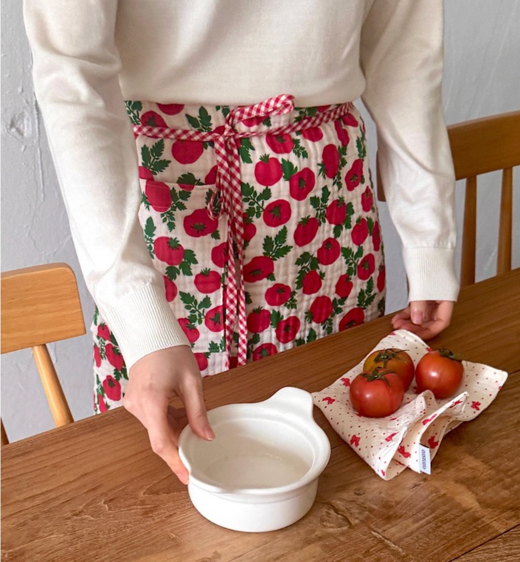 🇰🇷한국100%핸드메이드 4층 거즈원단 토마토 양면 허리앞치마 Tomato Reversible Waist Apron (Handmade)