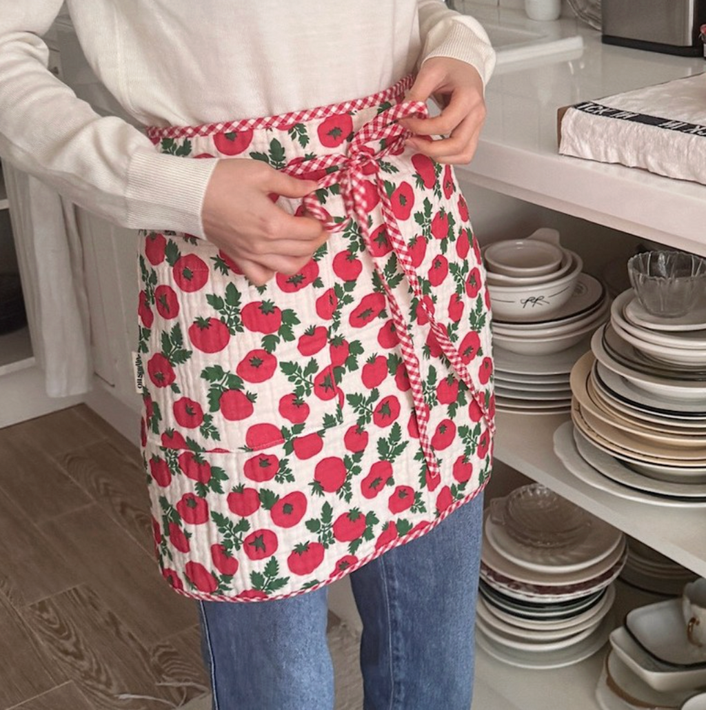 🇰🇷한국100%핸드메이드 4층 거즈원단 토마토 양면 허리앞치마 Tomato Reversible Waist Apron (Handmade)