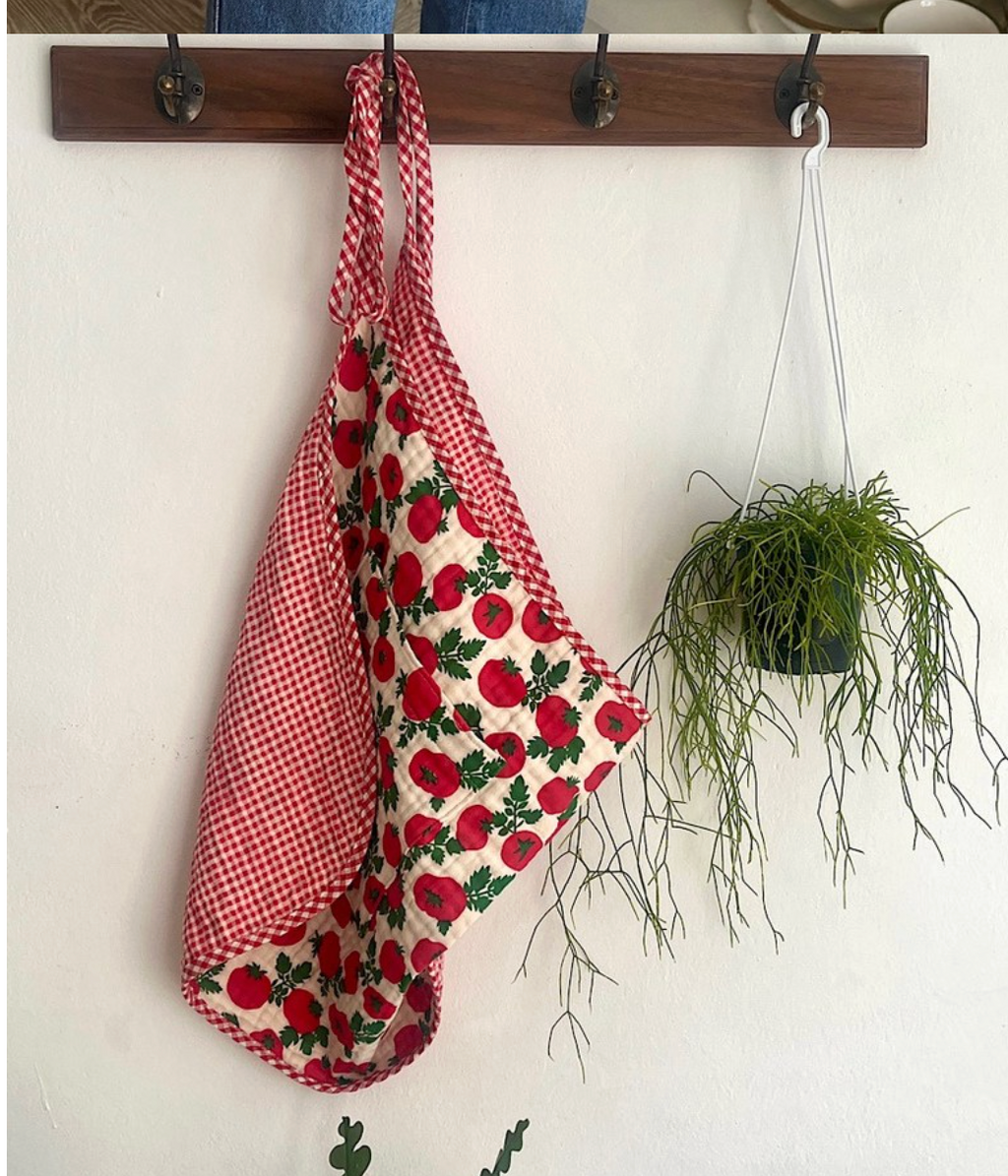 🇰🇷한국100%핸드메이드 4층 거즈원단 토마토 양면 허리앞치마 Tomato Reversible Waist Apron (Handmade)