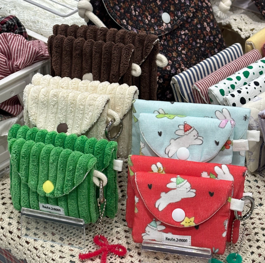 🇰🇷한국 핫템! 왕골덴 키링지갑 핸드메이드 카드지갑 Fabric Keyring Wallet (5 Colors)