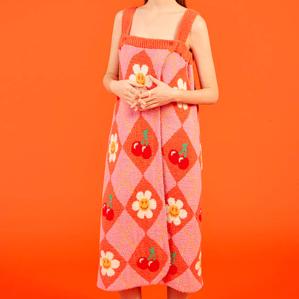 🌼 위글위글 샤워 목욕가운 배스 랩 타월 Smile Cherry Argyle Bath Wrap Towel