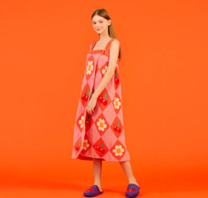 🌼 위글위글 샤워 목욕가운 배스 랩 타월 Smile Cherry Argyle Bath Wrap Towel