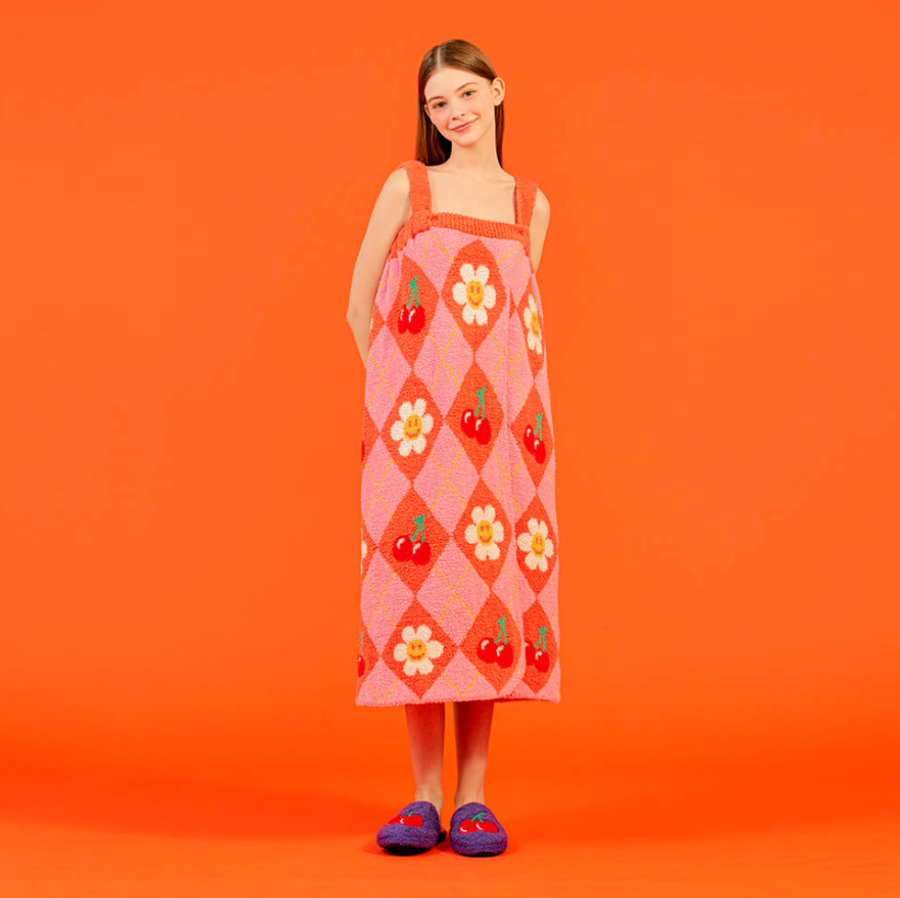 🌼 위글위글 샤워 목욕가운 배스 랩 타월 Smile Cherry Argyle Bath Wrap Towel