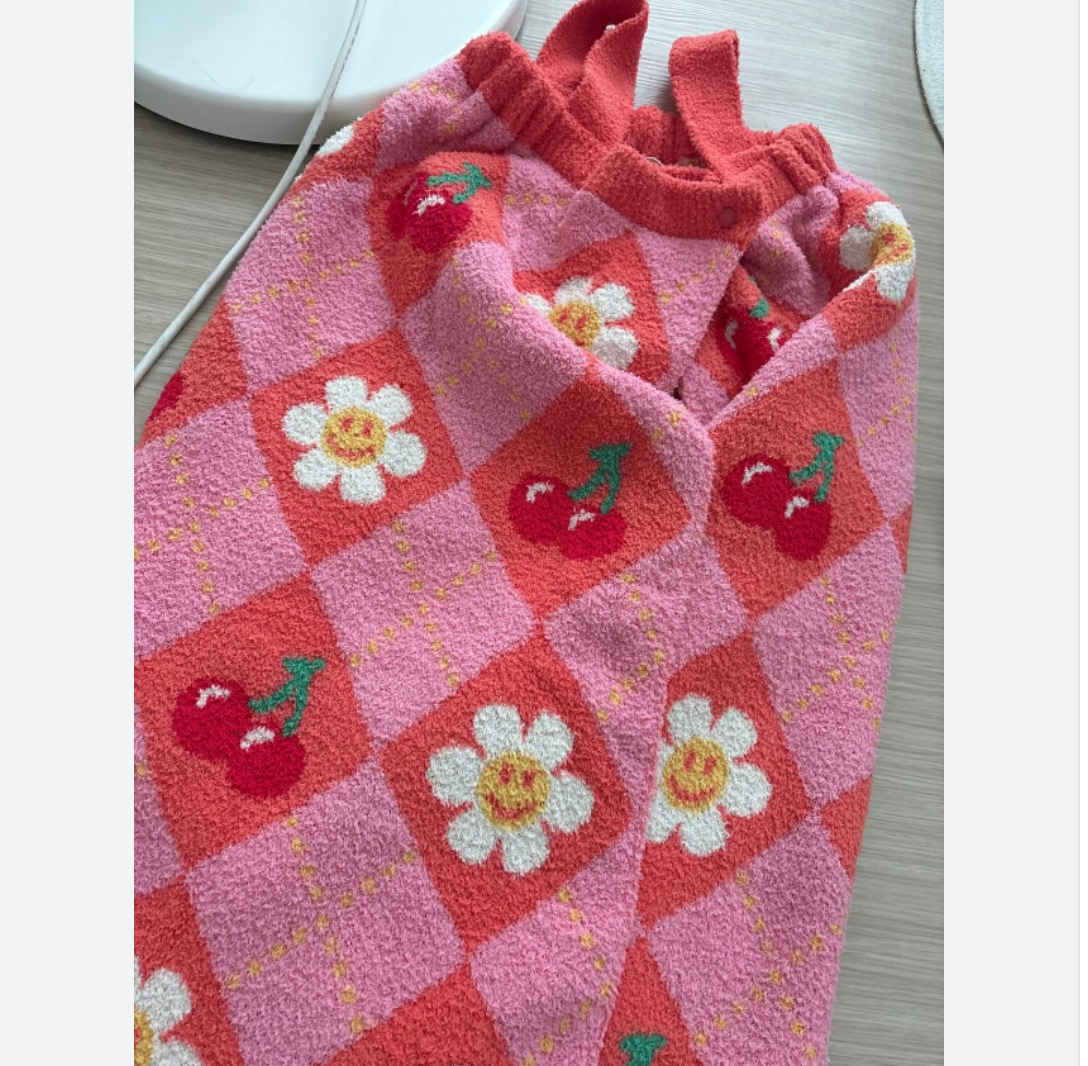 🌼 위글위글 샤워 목욕가운 배스 랩 타월 Smile Cherry Argyle Bath Wrap Towel