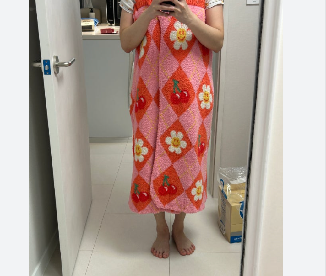 🌼 위글위글 샤워 목욕가운 배스 랩 타월 Smile Cherry Argyle Bath Wrap Towel