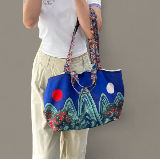 🇰🇷일월오봉도 린넨 숄더백 100%핸드메이드 전통패턴 에코백/Ilwolobongdo Linen Shoulder Bag