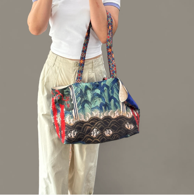 🇰🇷일월오봉도 린넨 숄더백 100%핸드메이드 전통패턴 에코백/Ilwolobongdo Linen Shoulder Bag