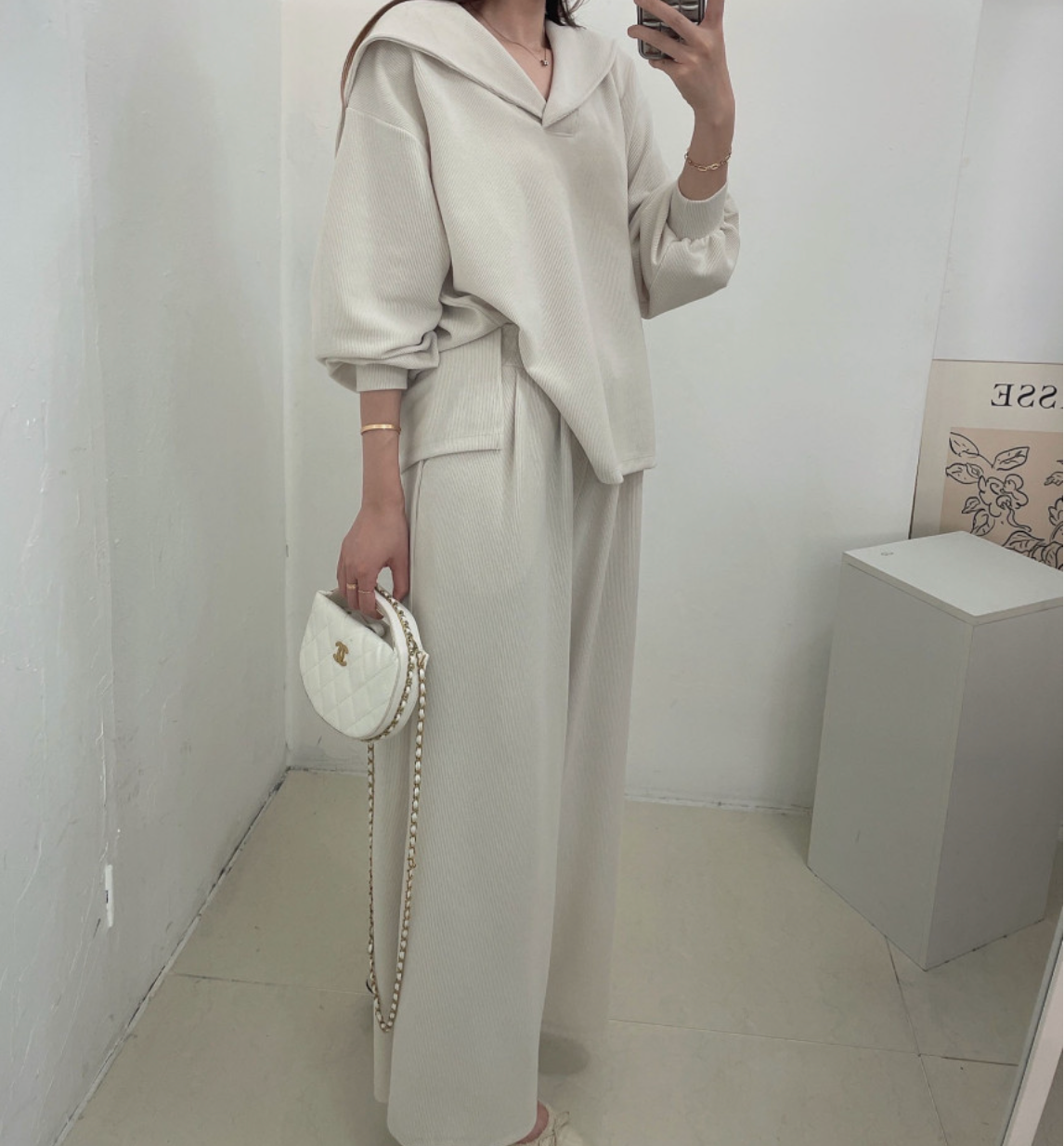 [88가능]러블리 세라 카라 니트 와이드 팬츠 세트 | Lovely Sera Collar Knit Wide Pants Set (3 Colors)