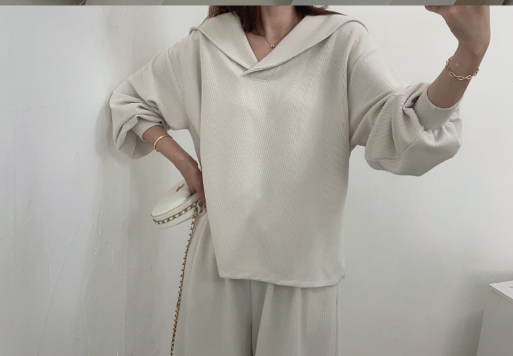 [88가능]러블리 세라 카라 니트 와이드 팬츠 세트 | Lovely Sera Collar Knit Wide Pants Set (3 Colors)