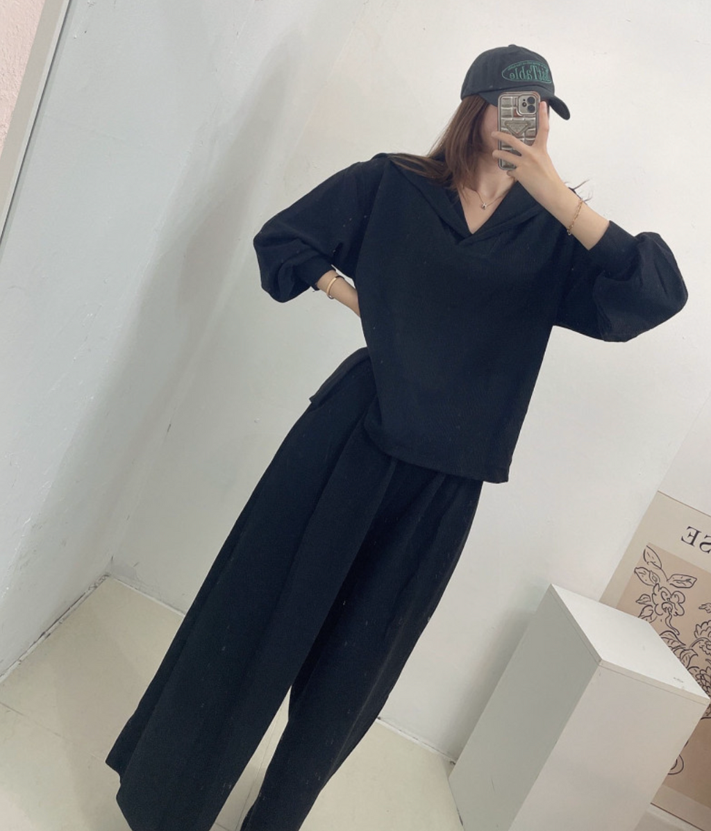 [88가능]러블리 세라 카라 니트 와이드 팬츠 세트 | Lovely Sera Collar Knit Wide Pants Set (3 Colors)