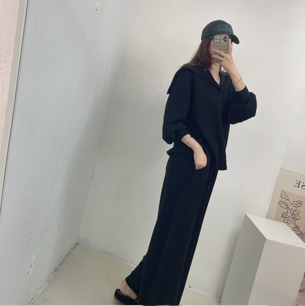 [88가능]러블리 세라 카라 니트 와이드 팬츠 세트 | Lovely Sera Collar Knit Wide Pants Set (3 Colors)