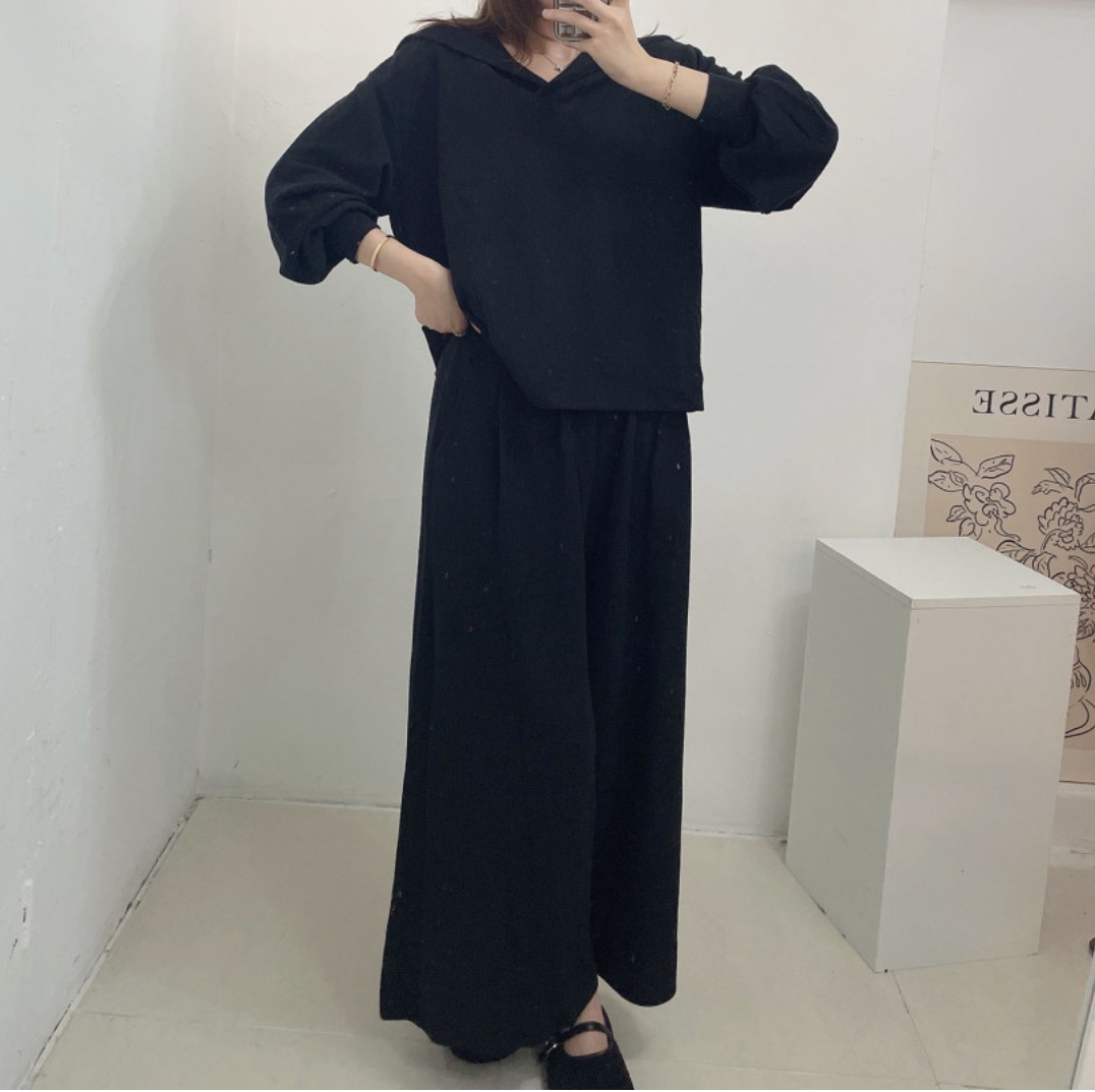 [88가능]러블리 세라 카라 니트 와이드 팬츠 세트 | Lovely Sera Collar Knit Wide Pants Set (3 Colors)