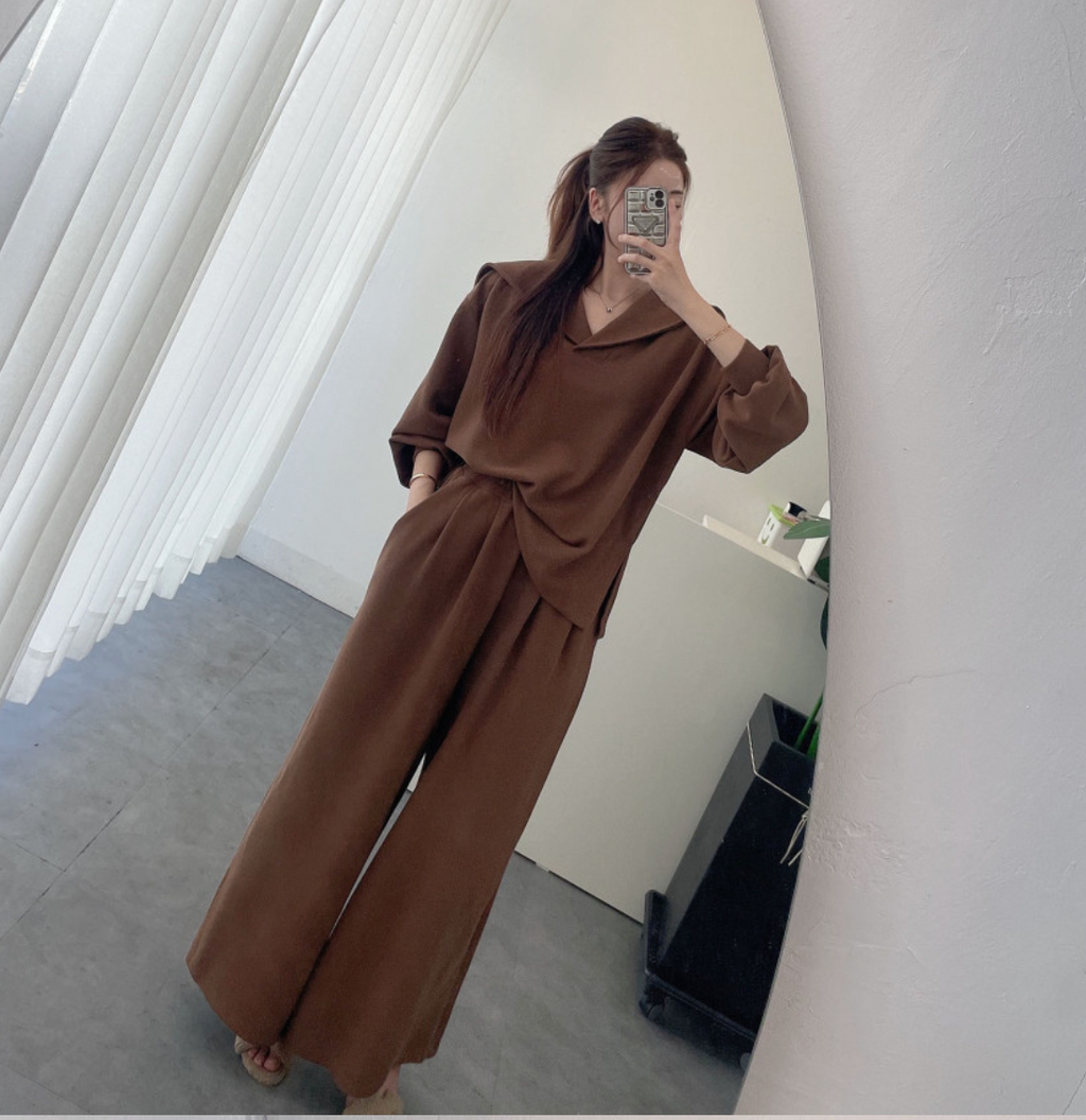 [88가능]러블리 세라 카라 니트 와이드 팬츠 세트 | Lovely Sera Collar Knit Wide Pants Set (3 Colors)