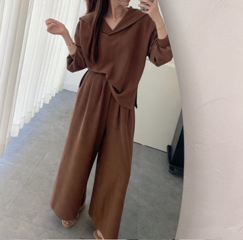 [88가능]러블리 세라 카라 니트 와이드 팬츠 세트 | Lovely Sera Collar Knit Wide Pants Set (3 Colors)