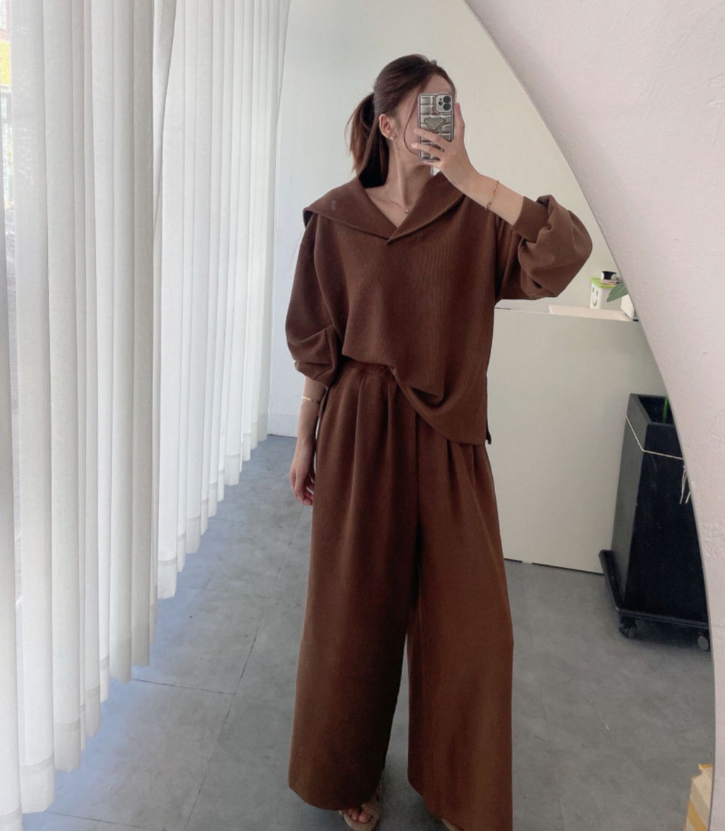 [88가능]러블리 세라 카라 니트 와이드 팬츠 세트 | Lovely Sera Collar Knit Wide Pants Set (3 Colors)