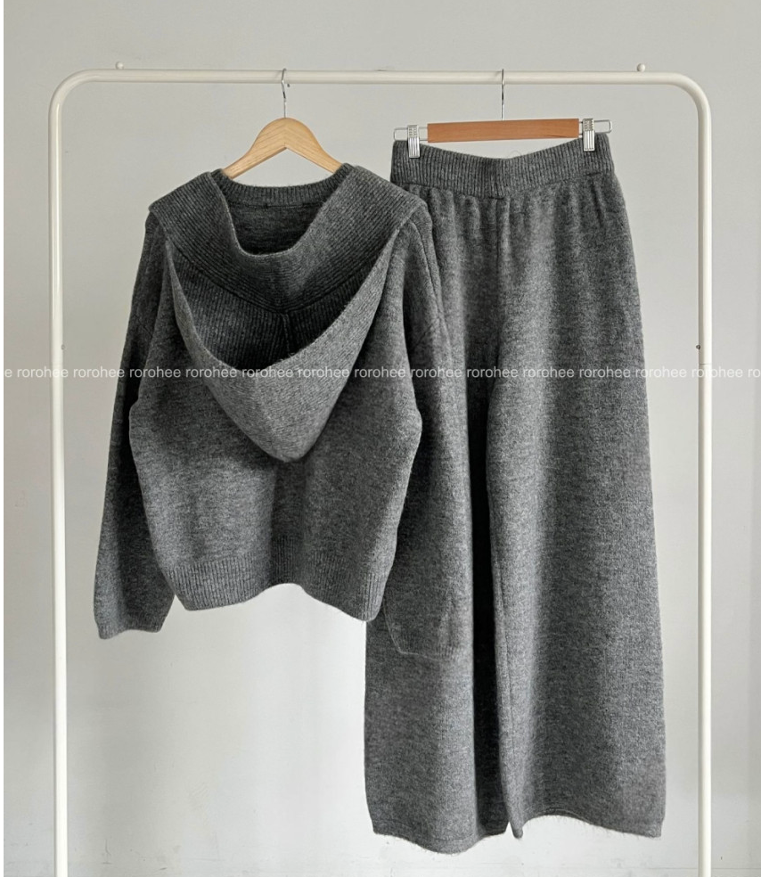 [88가능] 루즈핏 후드 니트+후드 +슬랙스 3pcs 셋업 꾸안꾸 패션| Rohui Hood Knit Slacks Set (3 Colors)