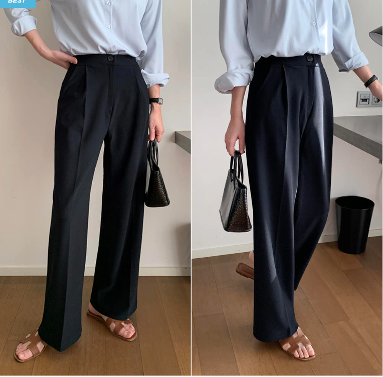 [S~XL]기모 하이웨이스트 밴딩 와이드 슬랙스 | Fleece-Lined High-Waist Banding Wide Slacks (Winter Only)