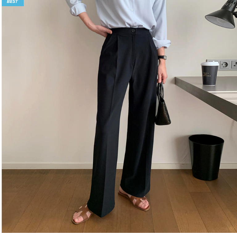 [S~XL]기모 하이웨이스트 밴딩 와이드 슬랙스 | Fleece-Lined High-Waist Banding Wide Slacks (Winter Only)